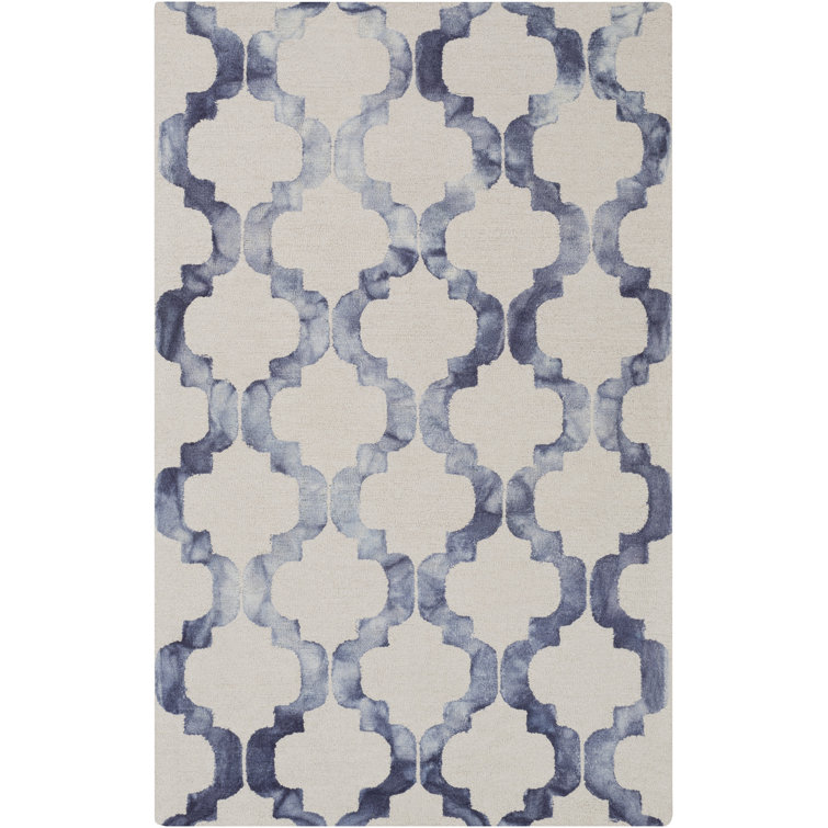 House of Hampton® Swansea Geometric Handmade Tufted Wool Navy/Ivory
